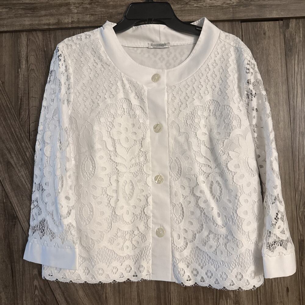 Nara Camicie White Floral Macramé Lace Blouse Structured Cuff Shirt Italy 1 S